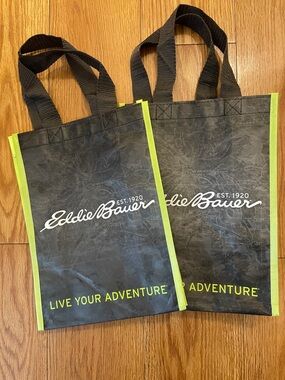 Two (2) Eddie Bauer Black Tote Bags with Lime Trim